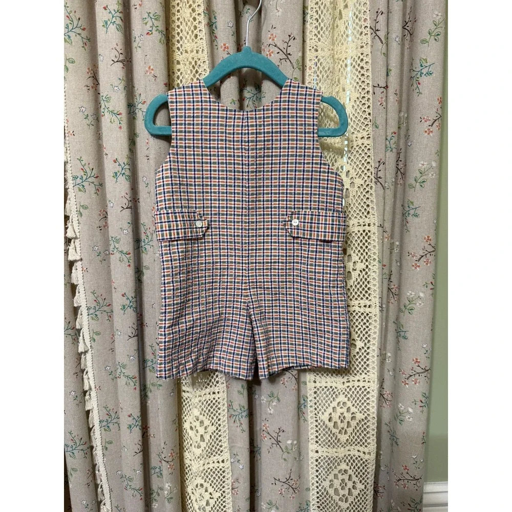 Sir John by Rosalina Baby Boy 12M Smocked Fire Truck Plaid Jon Jon Shortall